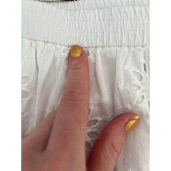 J.Crew Factory Women's L White Eyelet Skirt Midi Cotton Pockets Lined Floral - Picture 12 of 13